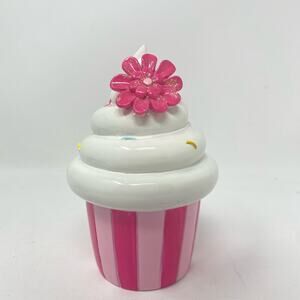 Pink striped cupcake coin bank with flower King Max